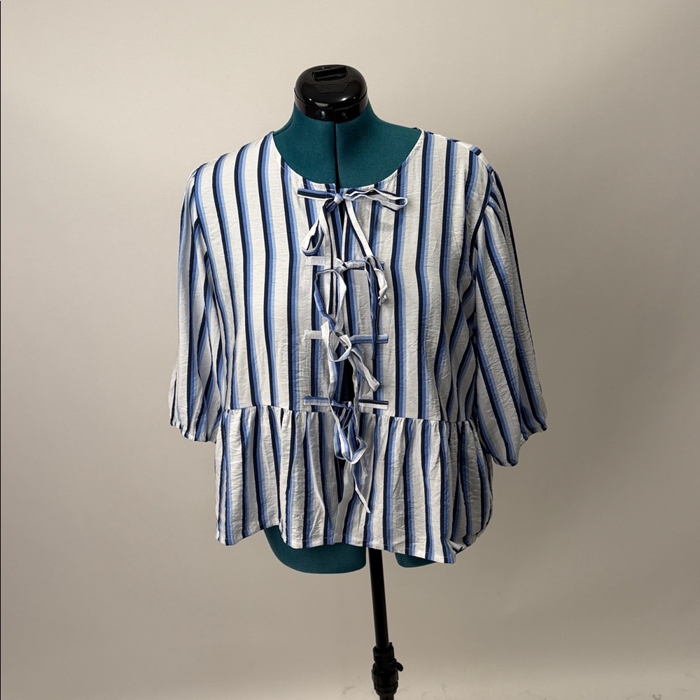 Chic Striped Blouse with Bow Accents